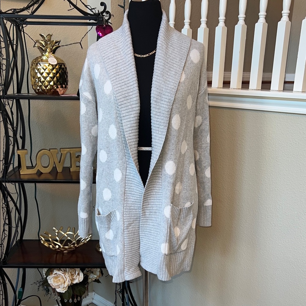 Charter Club Light Gray Polka Dot Cardigan